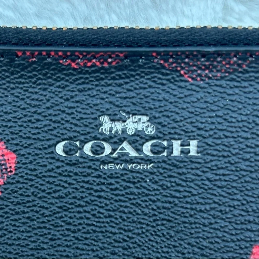 COACH Corner Zip Halftone Floral Print (Poppy) Wristlet
